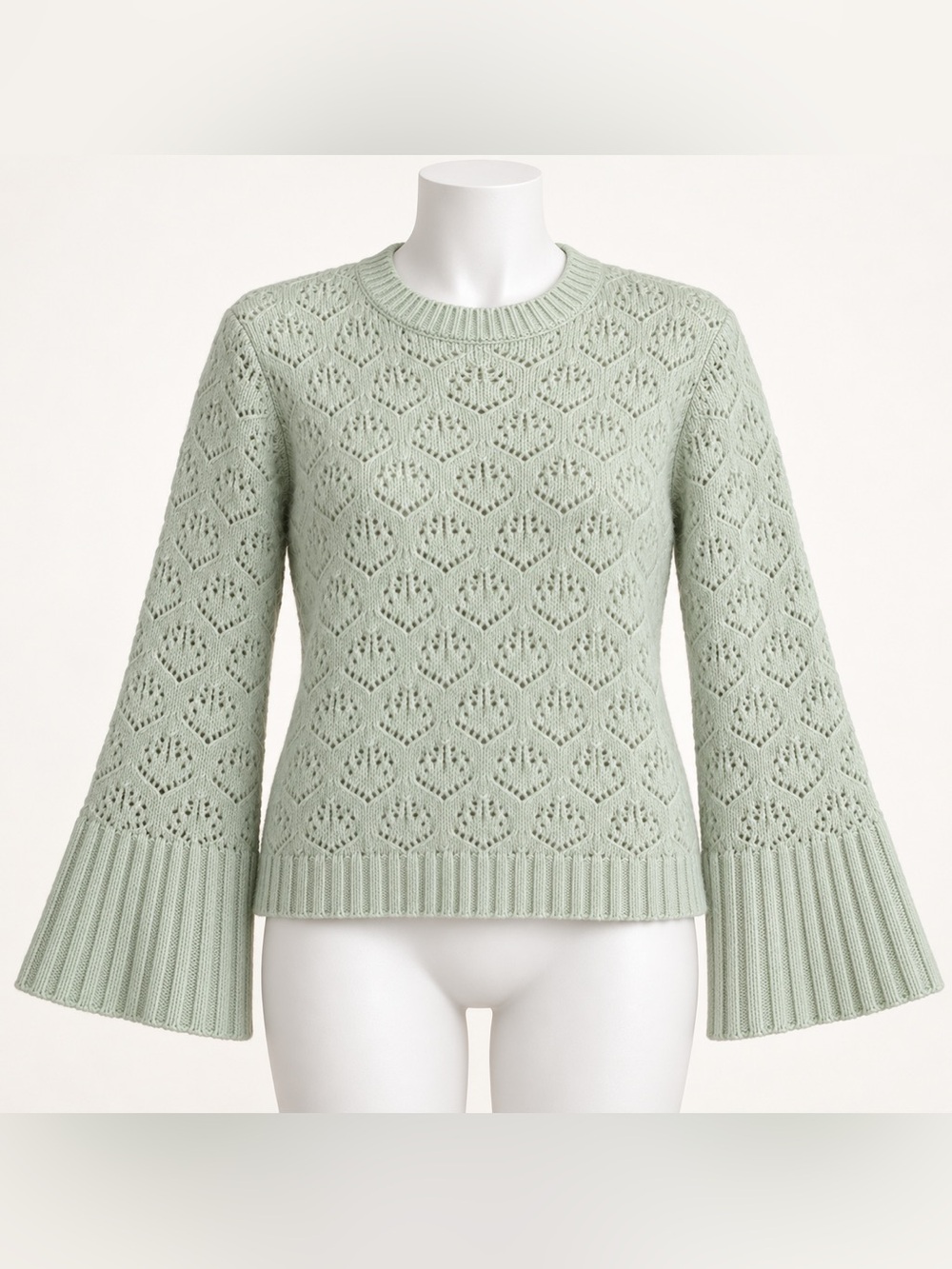 NWT J.Crew Wide-Sleeve Pointelle Merino Wool Sweater Jade Mist XL